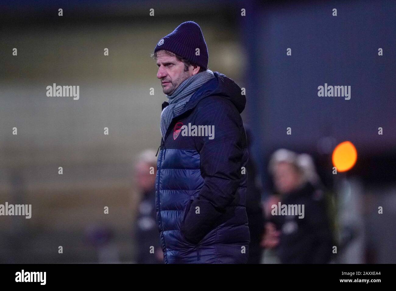 CHESTER. ENGLAND. FEB 13th: Joe Montemurro Manager of Arsenal  during the Women’s Super League game between Liverpool Women and Arsenal Women at The Deva Stadium in Chester, England. (Photo by Daniela Porcelli/SPP) Stock Photo