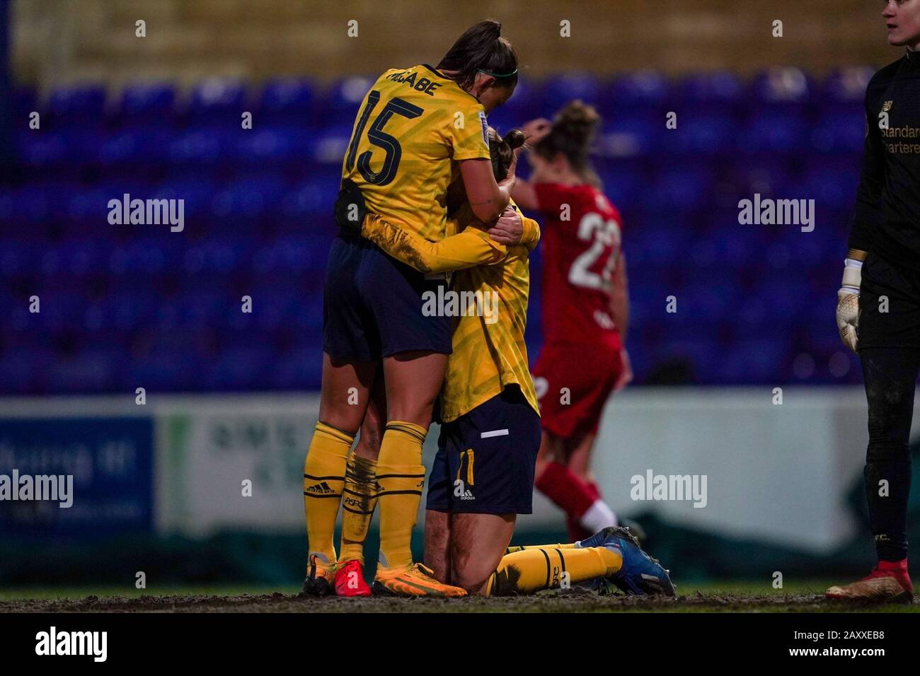 CHESTER. ENGLAND. FEB 13th: Players of Arsenal celebrate Vivianne Miedema's goal  during the Women’s Super League game between Liverpool Women and Arsenal Women at The Deva Stadium in Chester, England. (Photo by Daniela Porcelli/SPP) Stock Photo