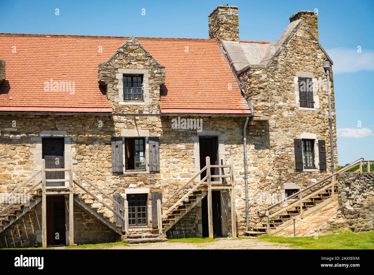 Fort Ticonderoga, fort headquarters, stone walls and cannons, New York