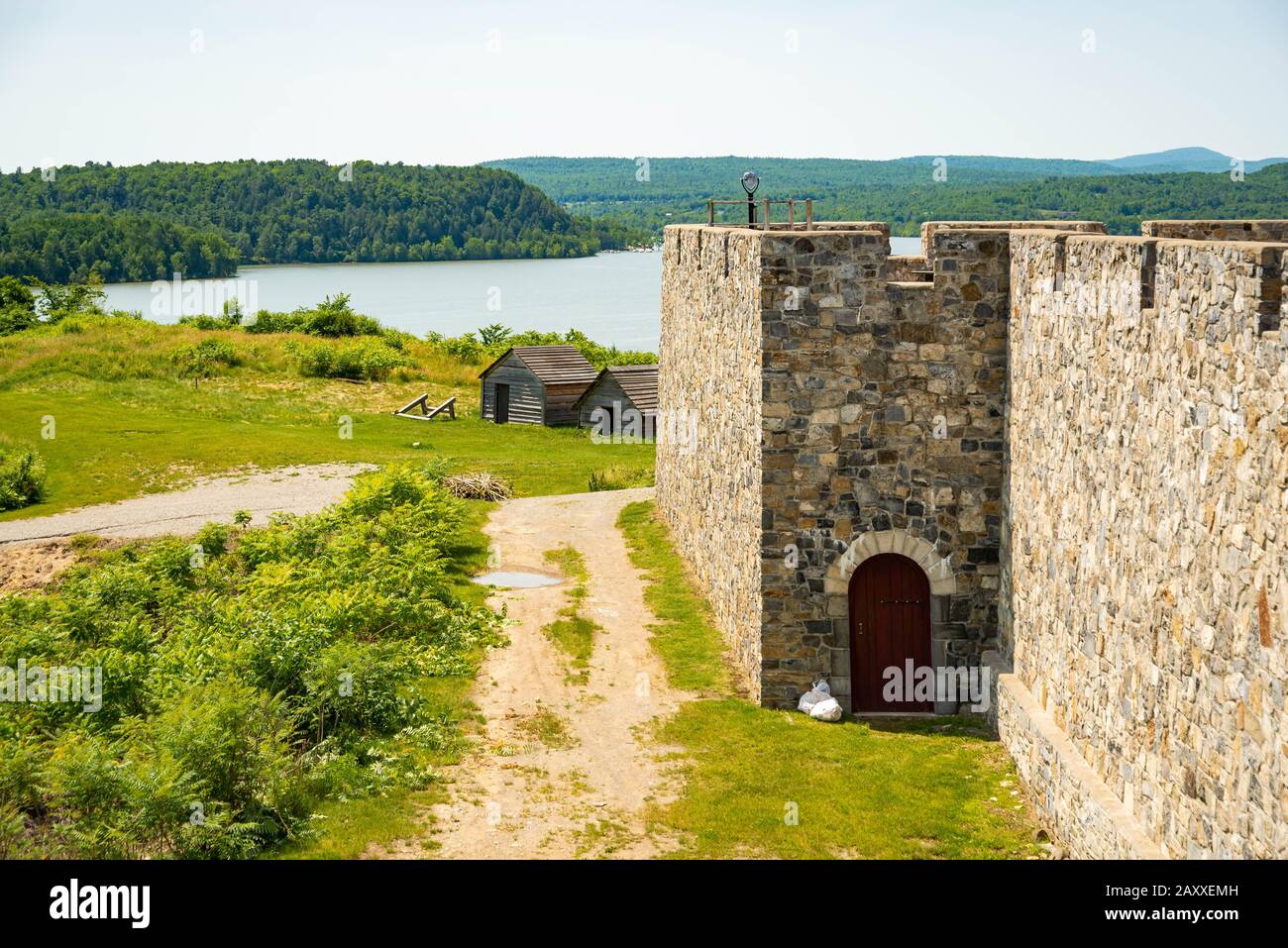Fort Ticonderoga, fort headquarters, stone walls and cannons, New York