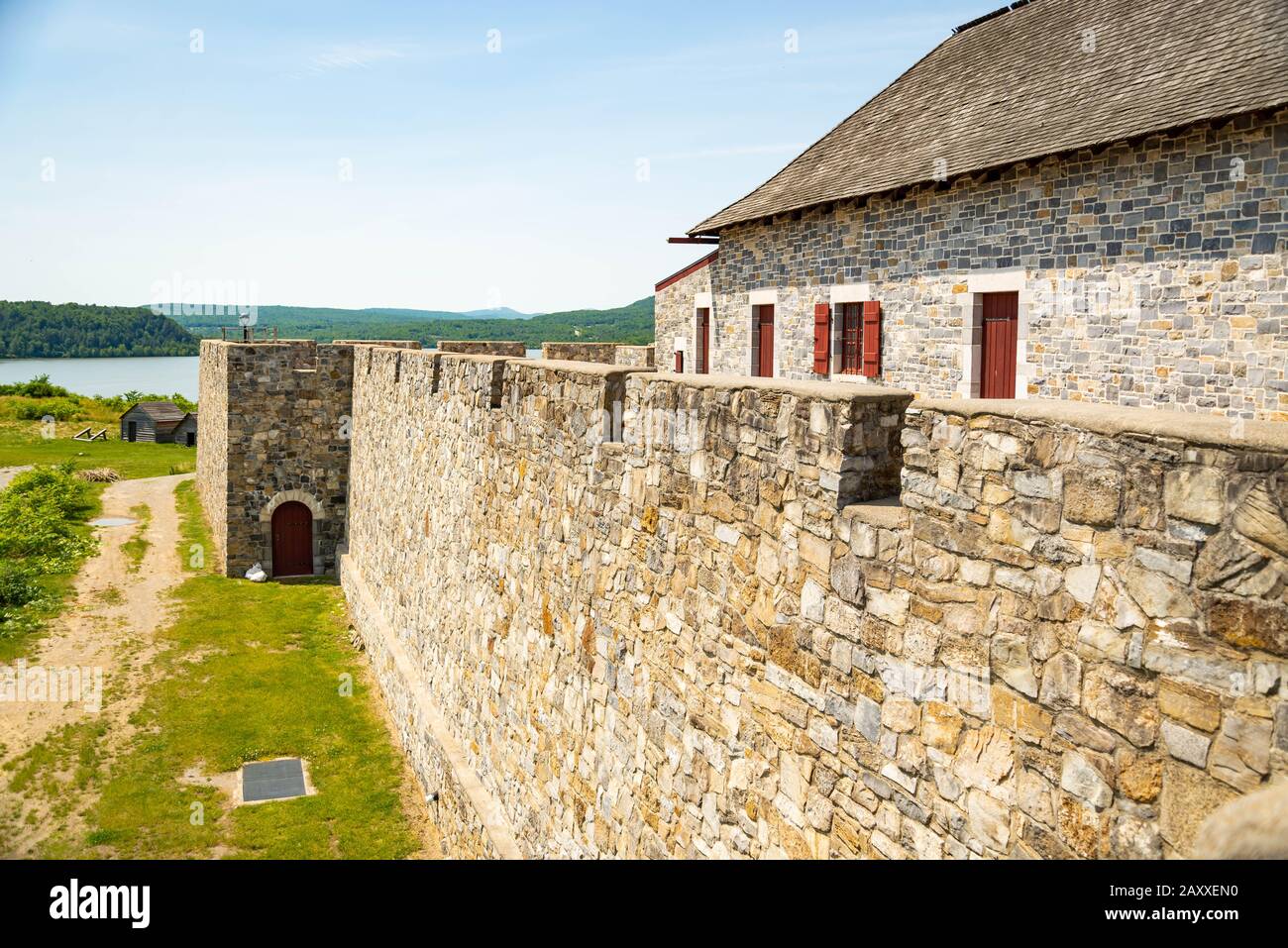 Fort Ticonderoga, fort headquarters, stone walls and cannons, New York