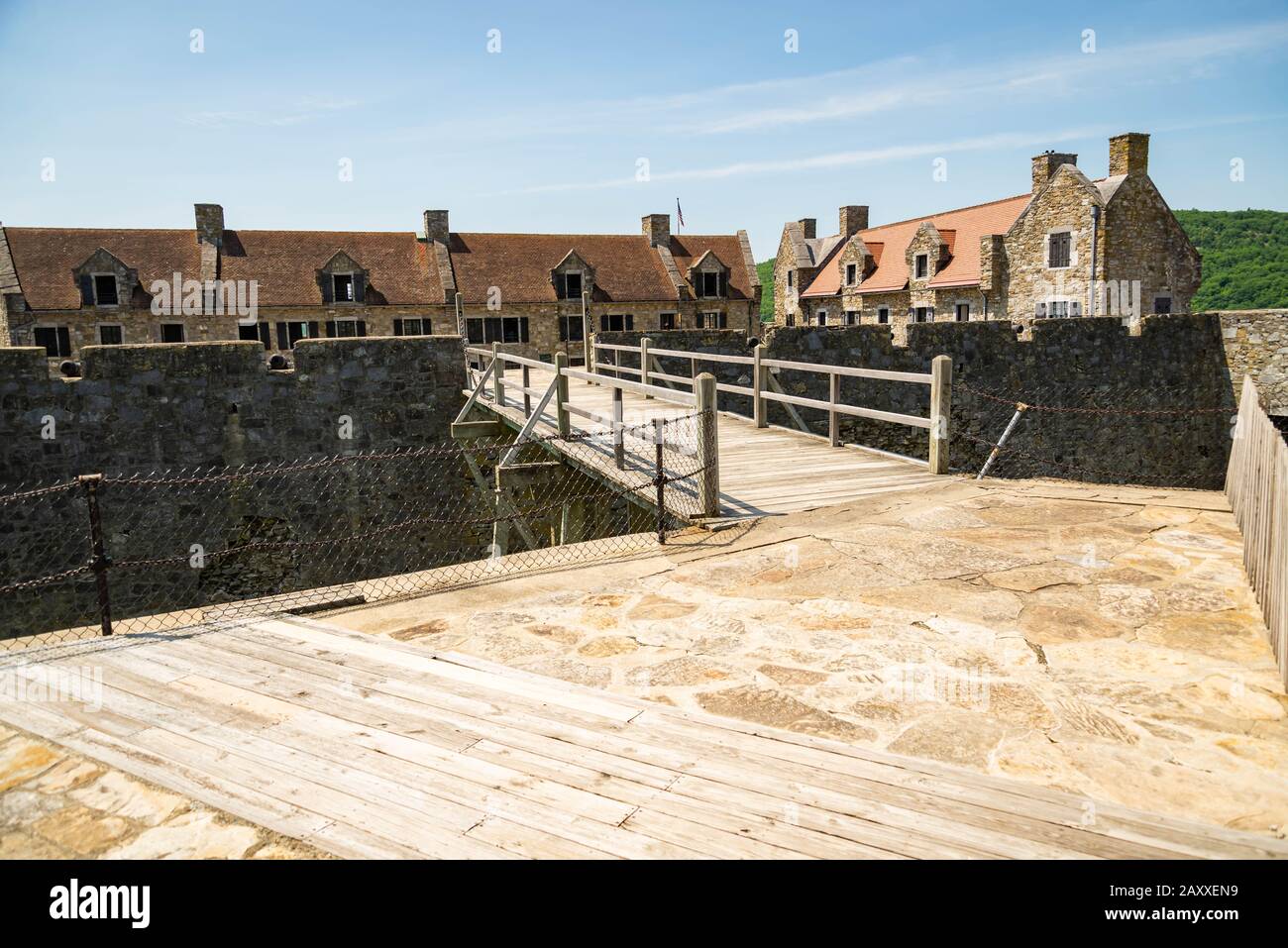 Fort Ticonderoga, fort headquarters, stone walls and cannons, New York