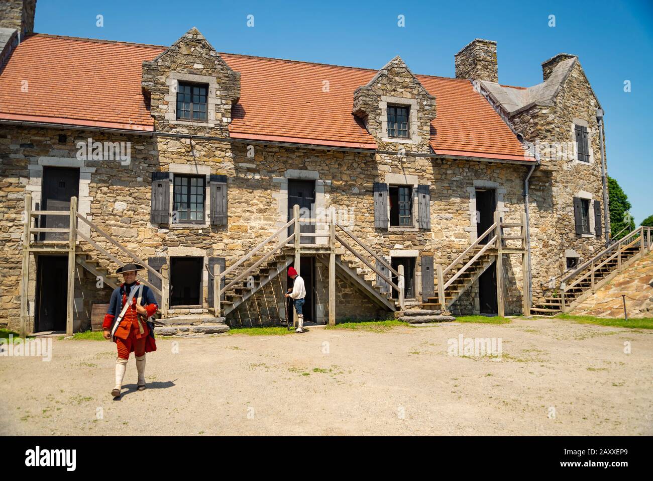 Fort Ticonderoga, fort headquarters, stone walls and cannons, New York State, USA Stock Photo