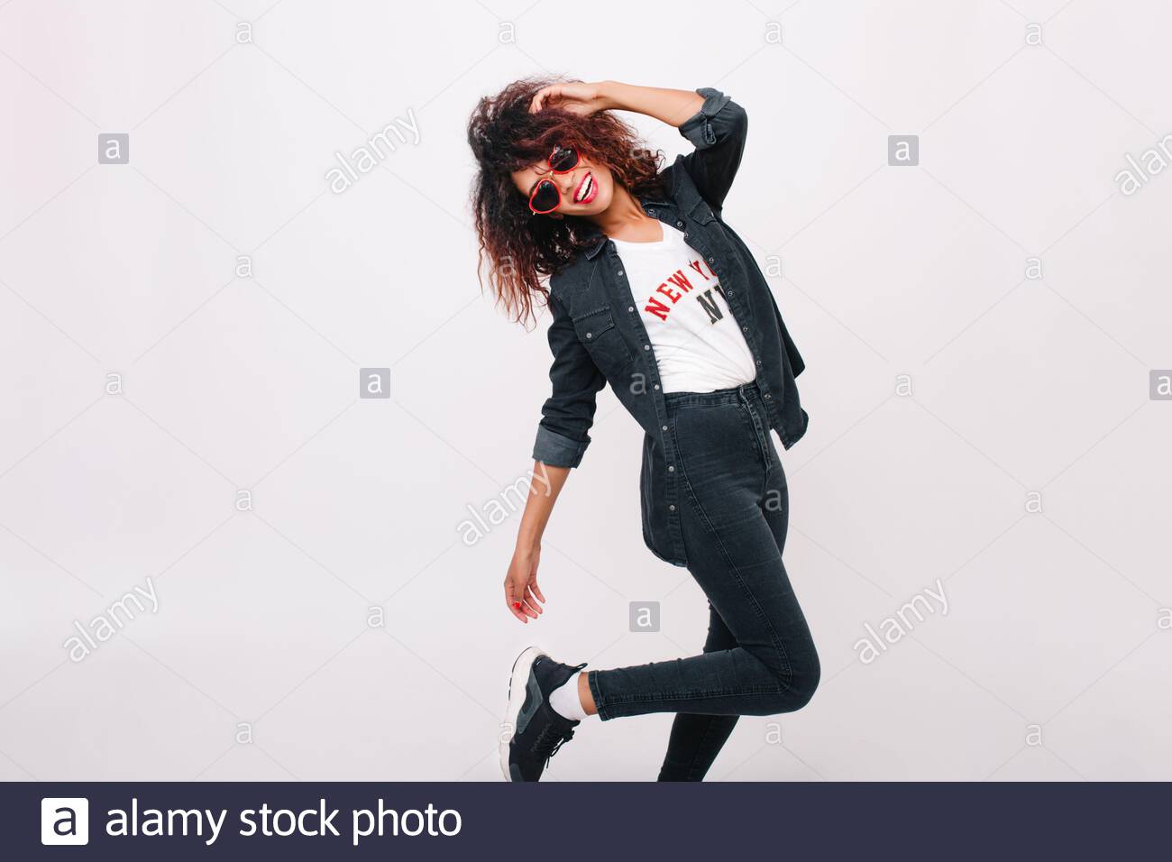 one leg black one leg white jeans