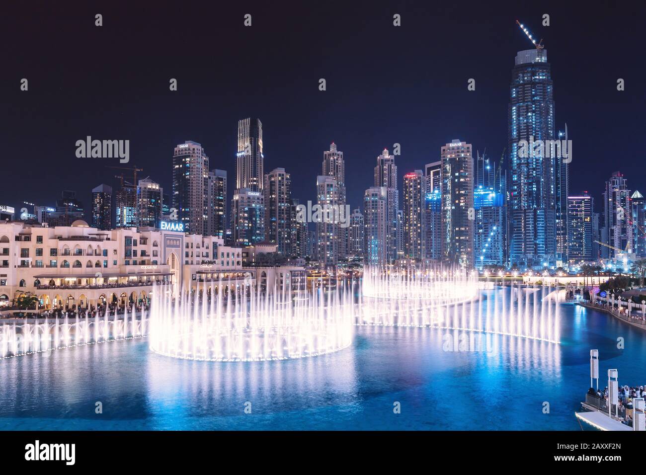 26 November 2019, UAE, Dubai Amazing Show of dancing fountains in the pool near Burj Khalifa