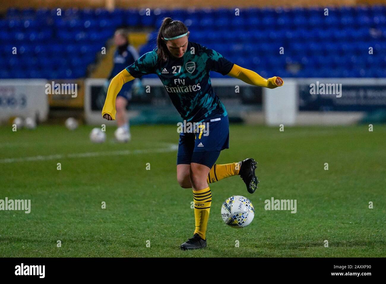 CHESTER. ENGLAND. FEB 13th: Melisa Felis of Arsenal warming up during the Women’s Super League game between Liverpool Women and Arsenal Women at The Deva Stadium in Chester, England. (Photo by Daniela Porcelli/SPP) Stock Photo