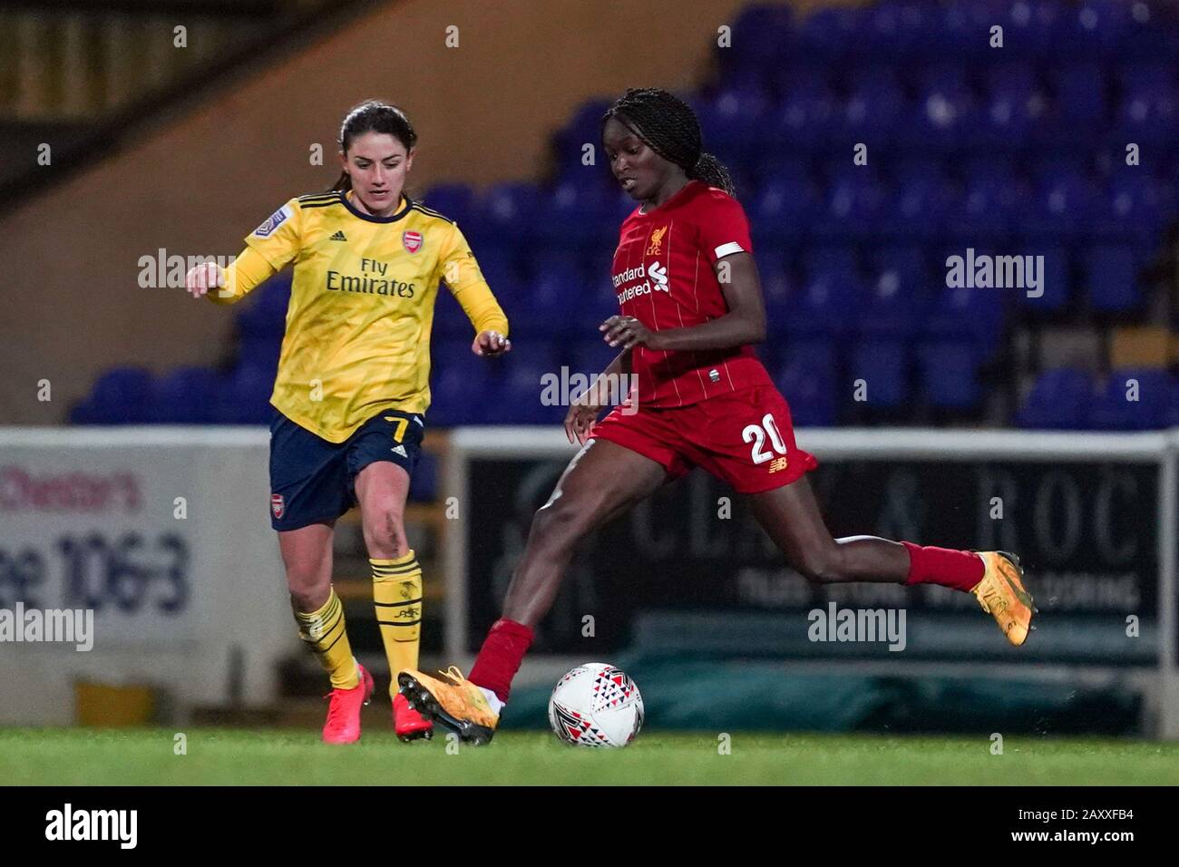 CHESTER. ENGLAND. FEB 13th: Rinsola Babajide (right) against Danielle Van de Donk of Arsenal during the Women’s Super League game between Liverpool Women and Arsenal Women at The Deva Stadium in Chester, England. (Photo by Daniela Porcelli/SPP) Stock Photo