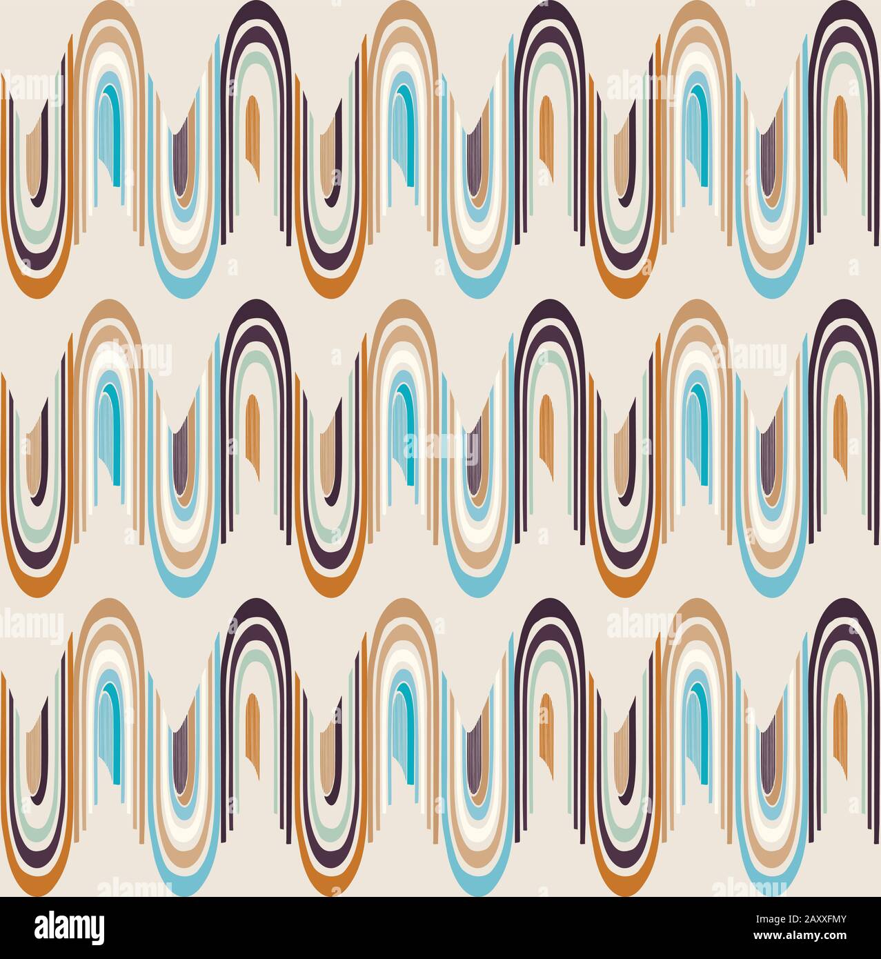 Mid Century Modern Vintage Pattern Background. Wave Stripe Masculine Graphic Design. Seamless Wavy 1960s Style Retro Geometric Wallpaper. Hipster Flat Stock Vector