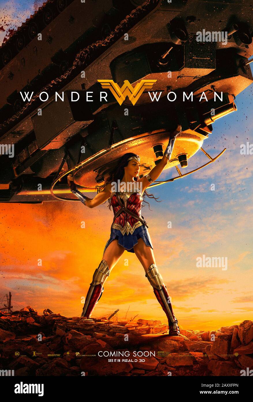Wonder Woman (2017) directed by Patty Jenkins and starring Gal Gadot, Chris Pine, Robin Wright, Ewen Bremner and Connie Nielsen. DC Comics Amazonian warrior Diana hits the big screen and helps humanity during World War I. Stock Photo