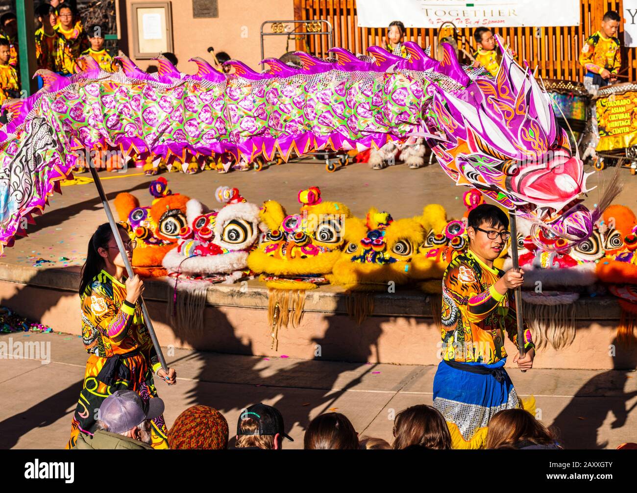 Asian New Year holiday performance in Salida; Colorado; by Colorado Asian Cultural Heritage Center of Denver; Colorado; USA Stock Photo
