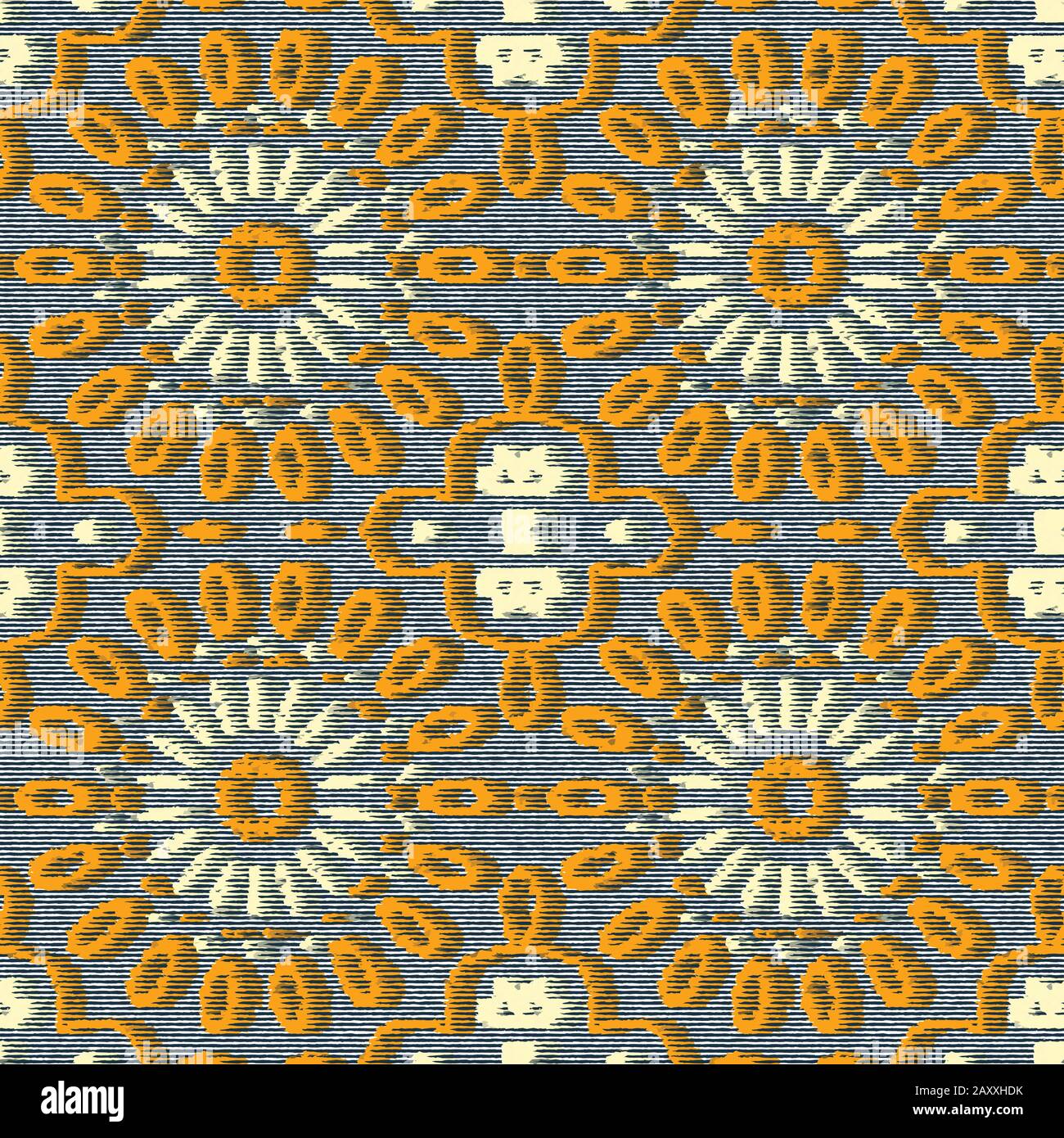 Woodcut Daisy Flower Vintage Pattern Background. Etching Effect Graphic