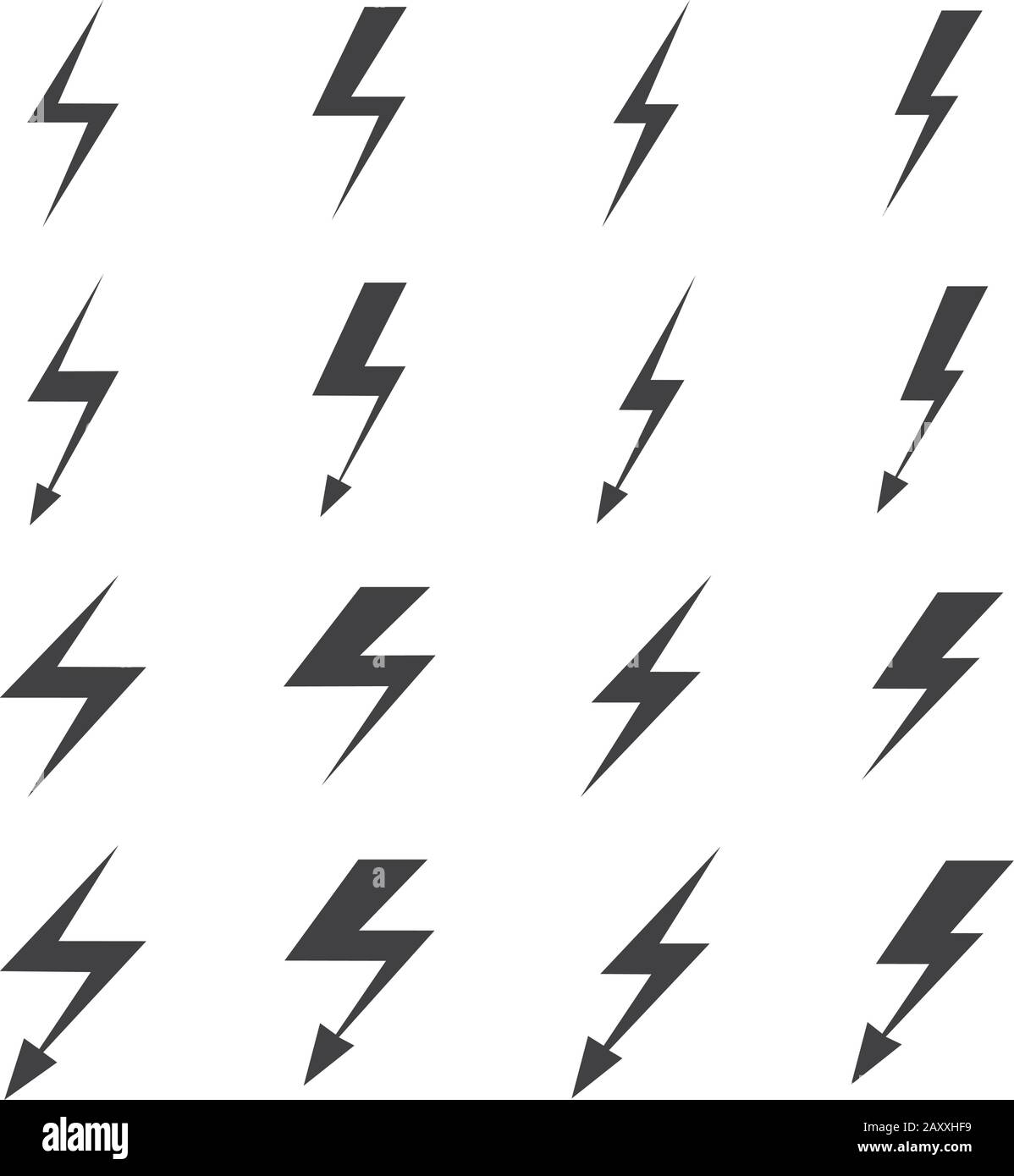 Lightning vector signs. Lightning bolt icons, thunder bolt symbols or flash pictograms Stock Vector