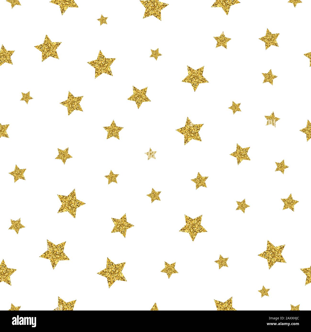 Gold stars vector seamless pattern. Sparkling star gold, seamless gold star, pattern decoration star illustration Stock Vector
