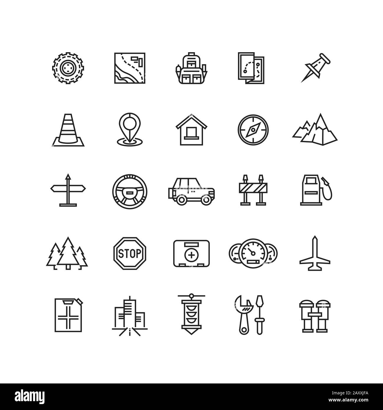 Vector road, auto line icons. Auto car icon, car road icon, traffic car ...