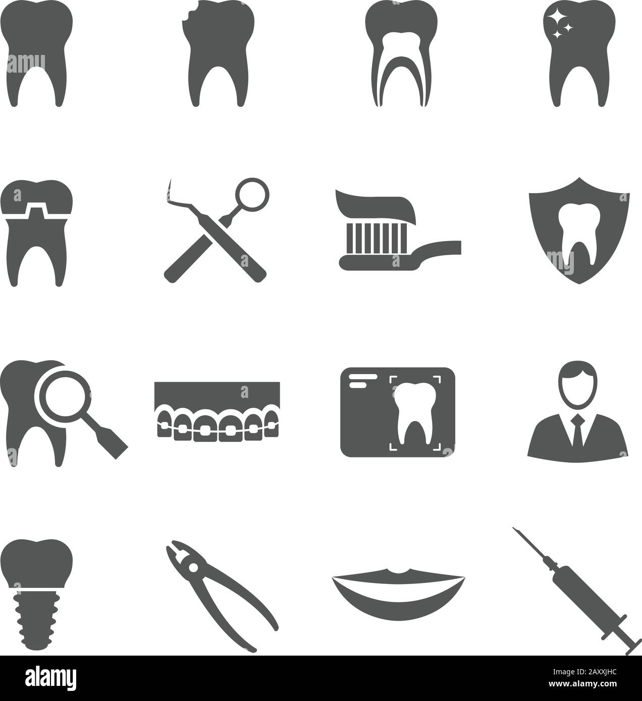 Dental vector icons. Dentist, dental implant, dental hygiene signs