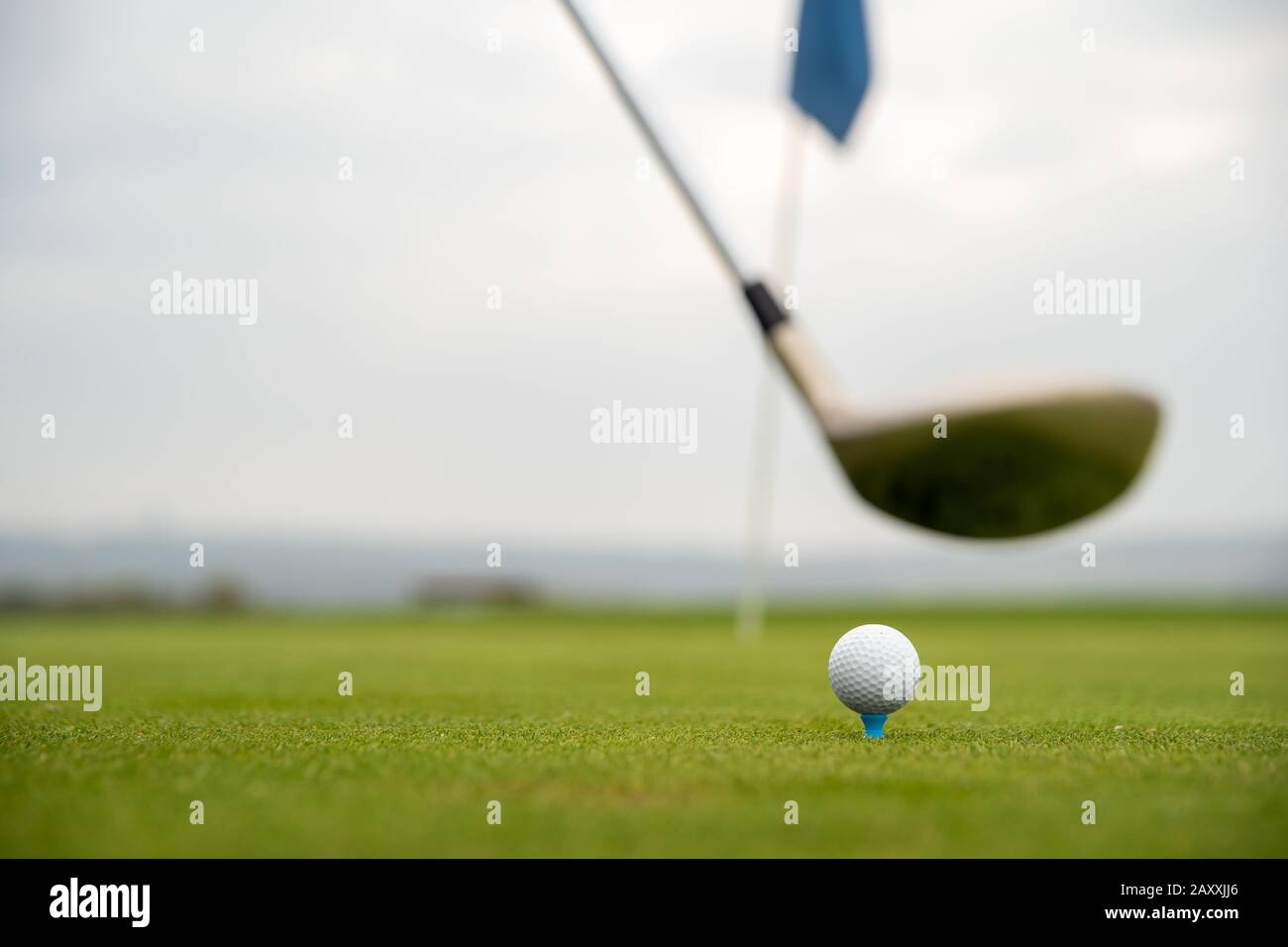 golf game on green course with ball and stick Stock Photo