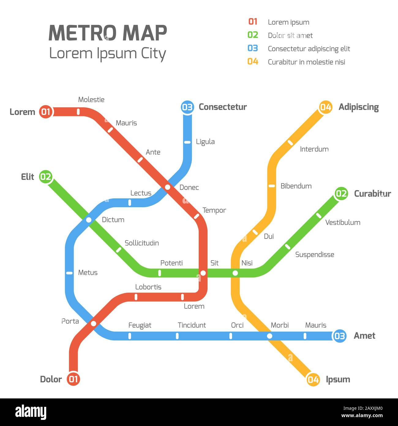 Subway vector map template. City metro transportation scheme