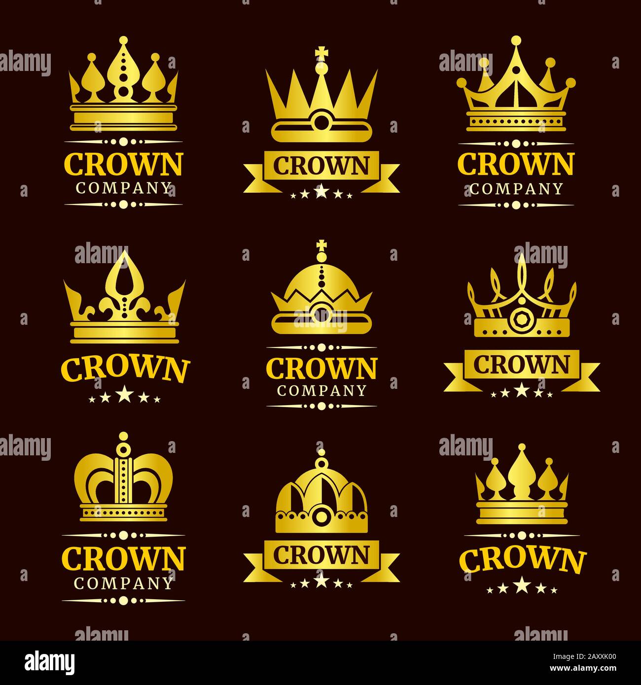 Luxury Crown Logo And Crown Monogram Set Gold Crowns With Text Vector 