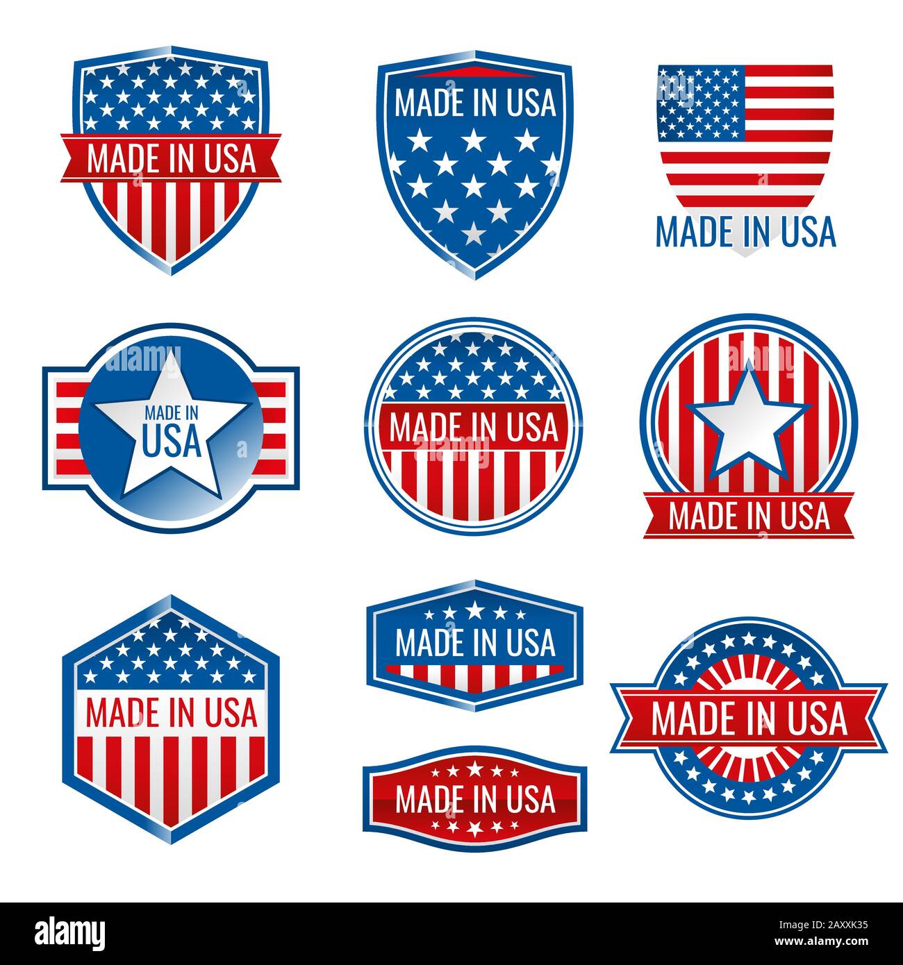 Made in USA vector icons. Made in usa icon, american product made in usa, quality made in usa illustration Stock Vector