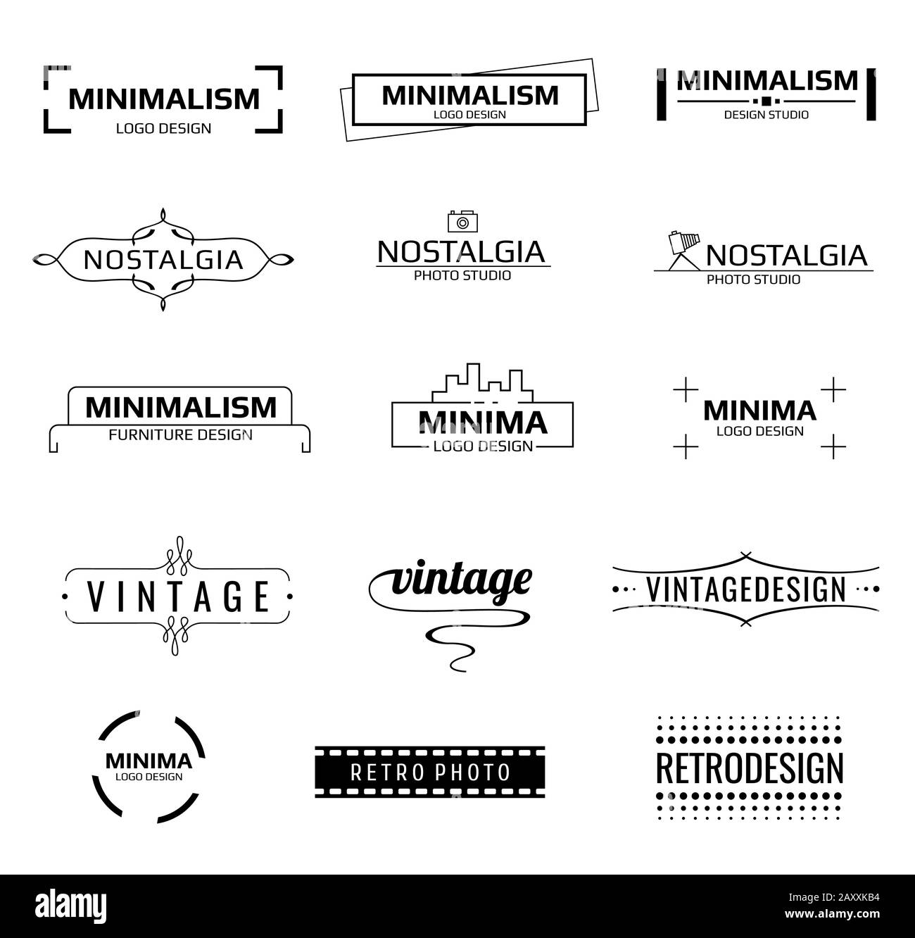 Minimal modern vector logos. Minimal line emblems or minimal labels