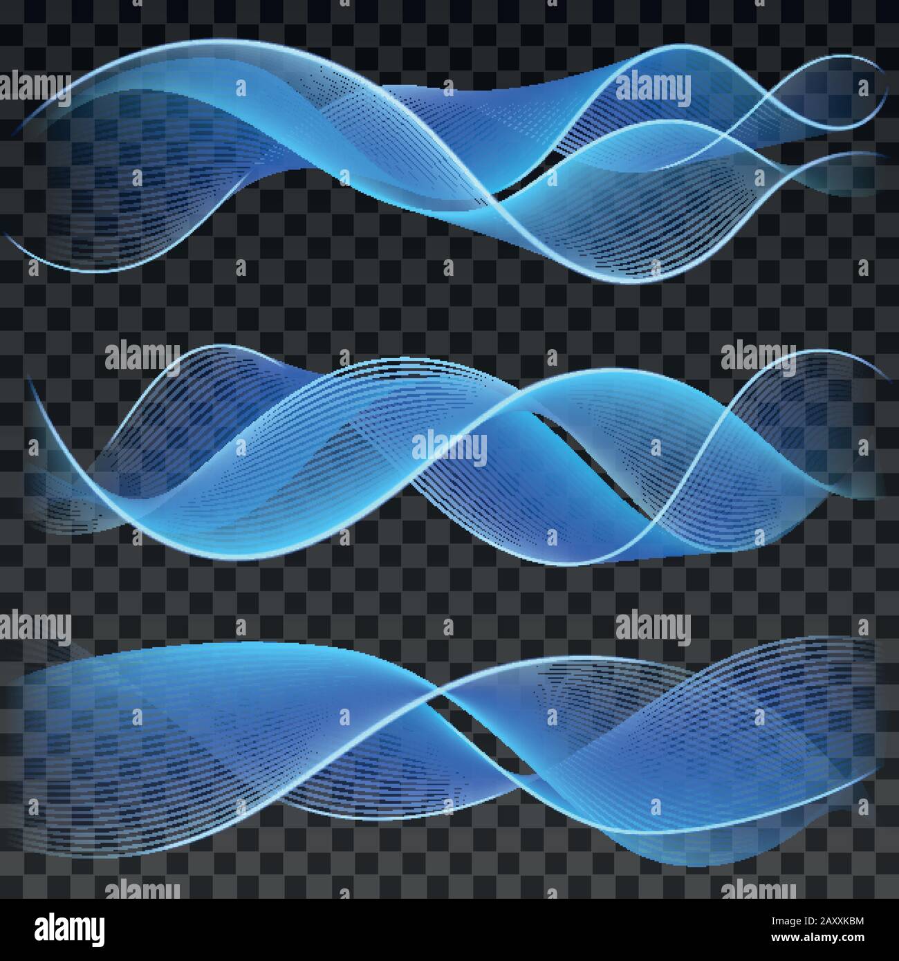 Abstract blue transparent waves. Wavy flow smooth vector background ...