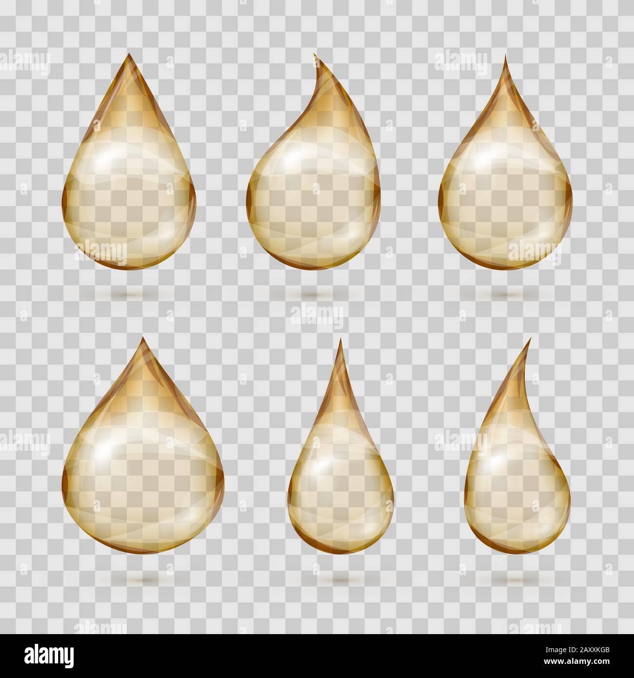 Transparent yellow oil drops vector set. Oil transparent, droplet oil