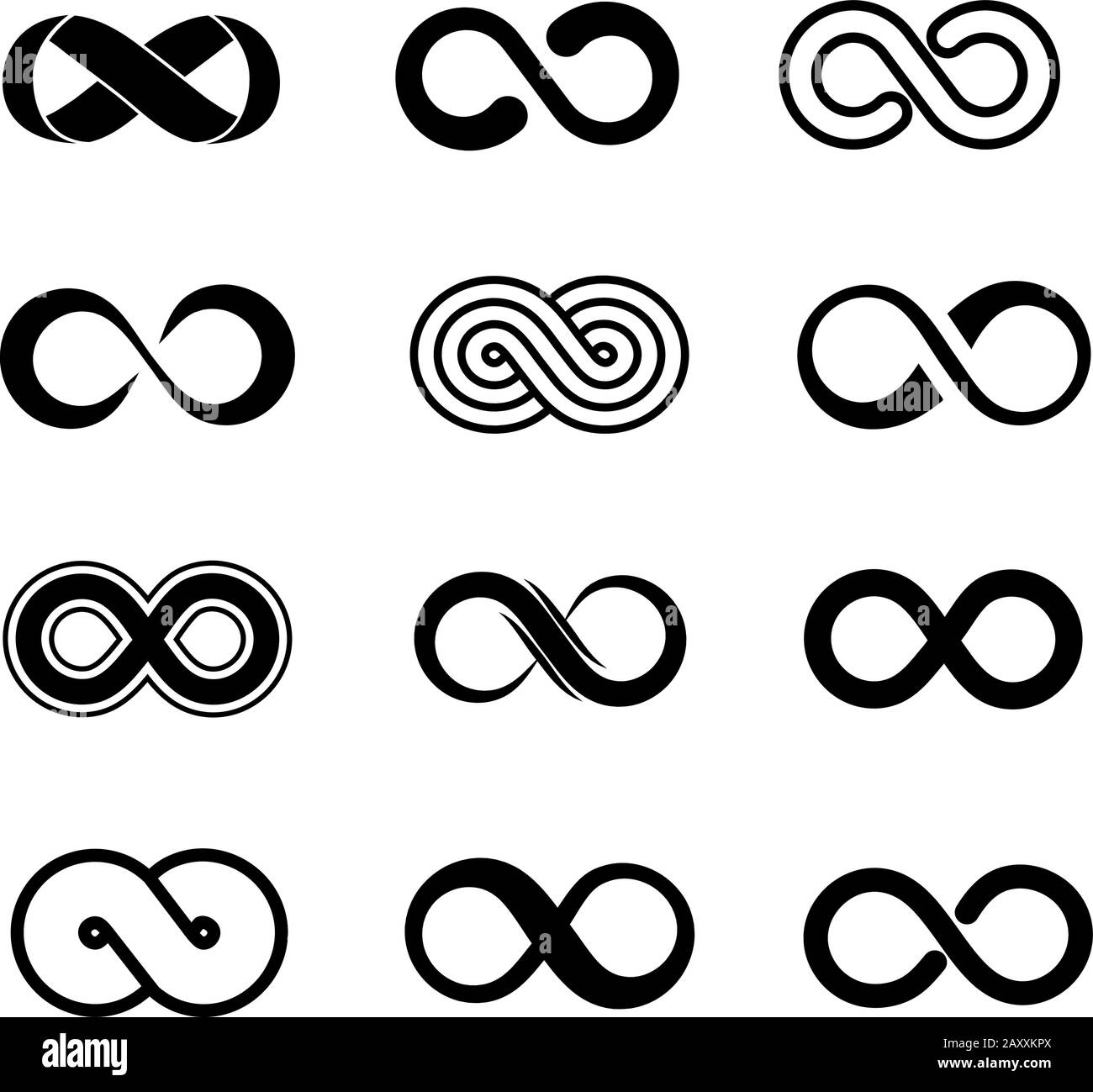 Infinity symbol vector set. Infinity sign, endless infinity, loop infinity illustration Stock Vector