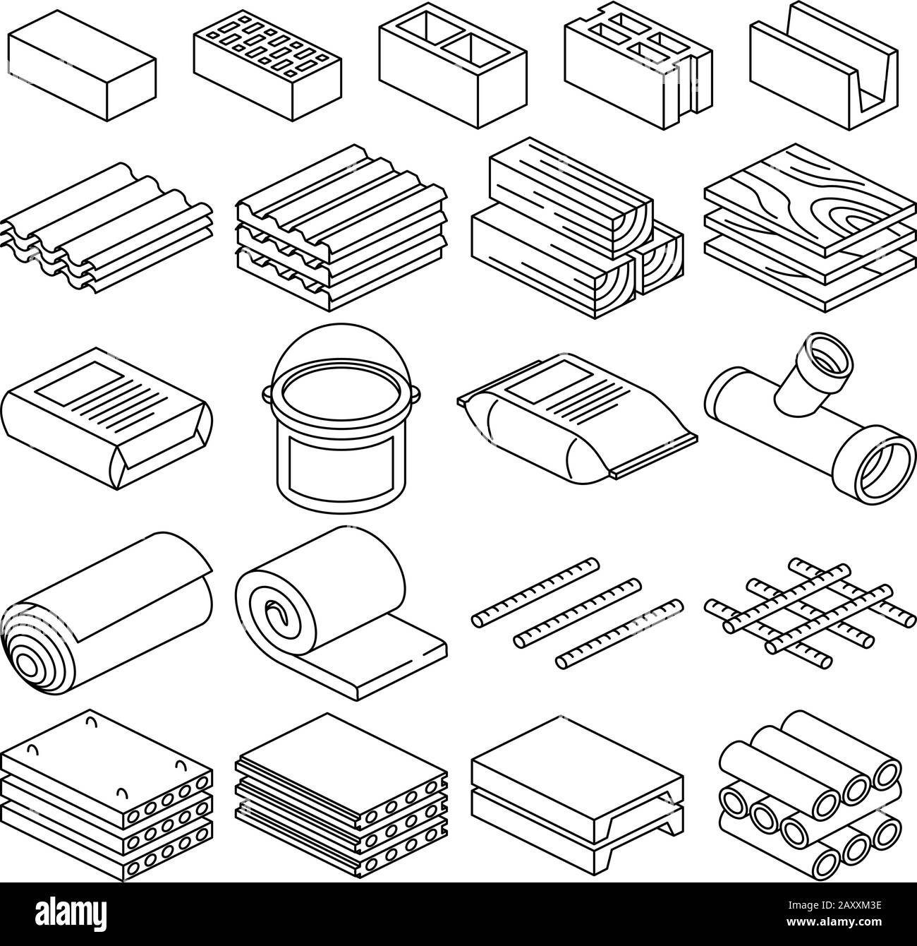 Building and construction materials vector linear icons. Construction