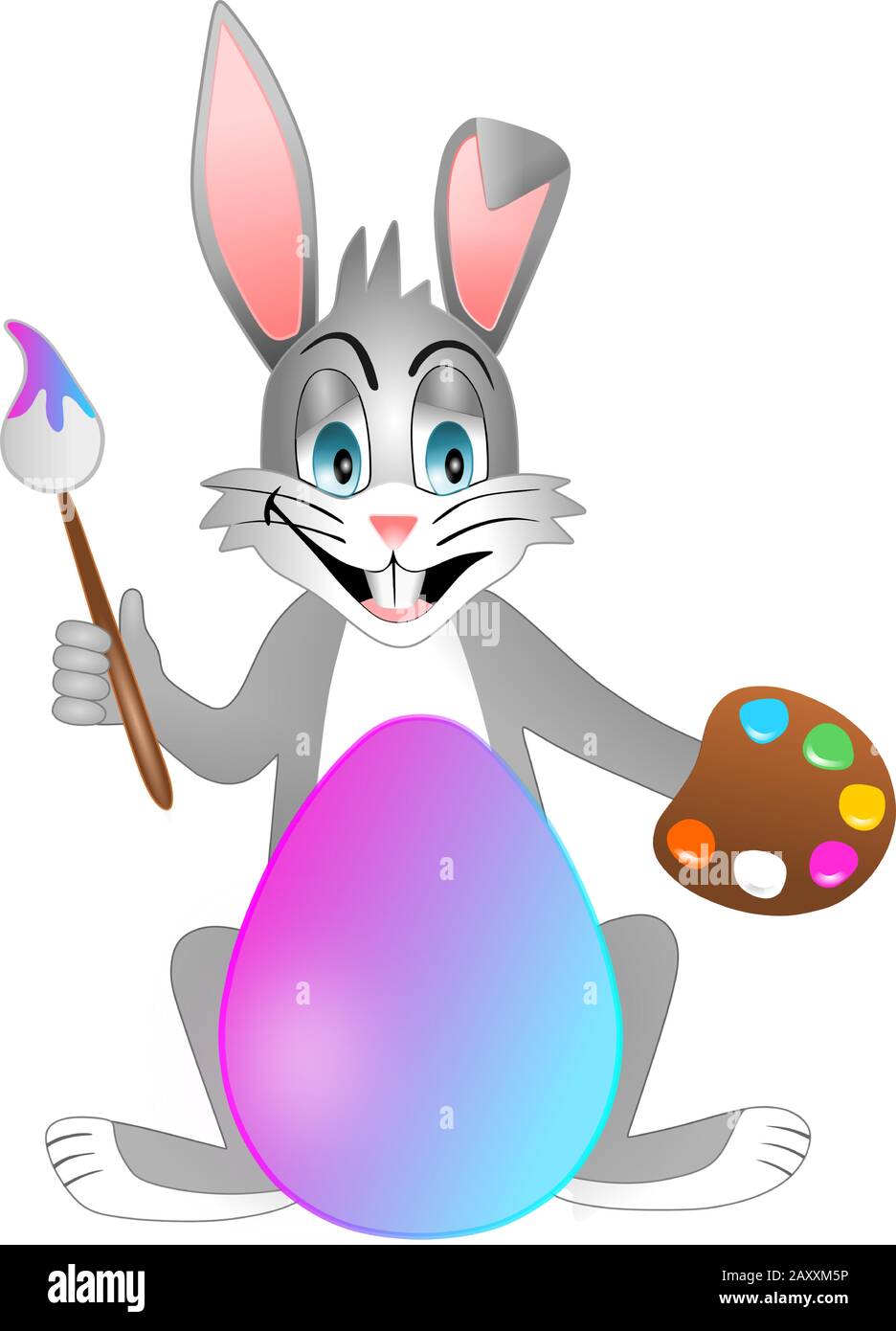Isolated easter bunny. Rabbit who is painting easter egg Stock Vector