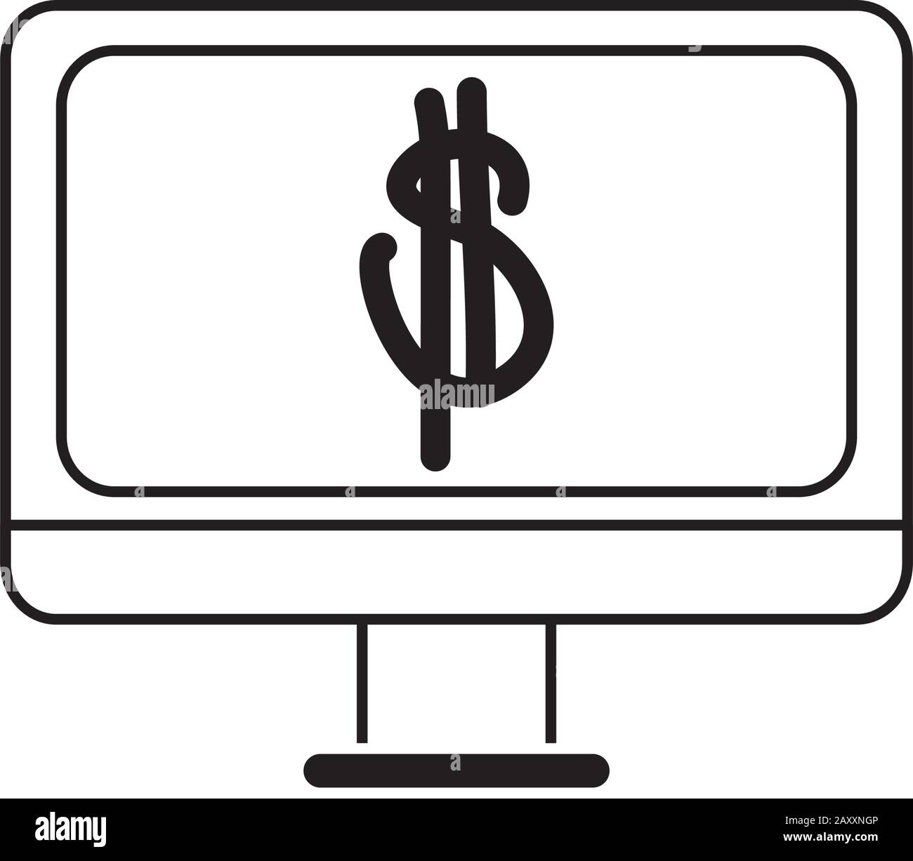 computer online money business financial line style icon vector illustration Stock Vector