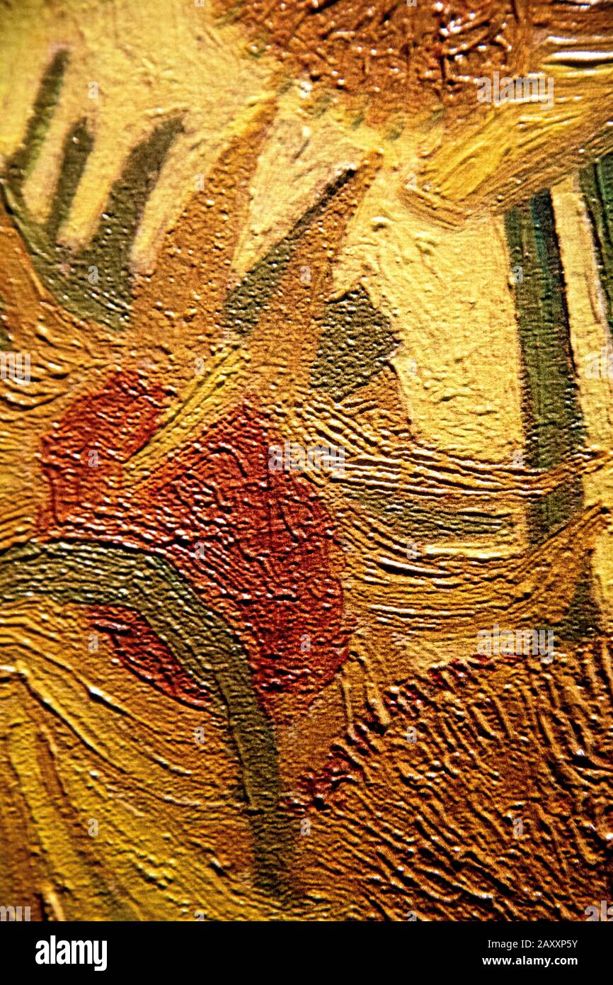 Close-up of a 3D reproduction of Vincent Van Gogh's 'Sunflowers' at Meet Vincent van Gogh Experience, London, UK Stock Photo