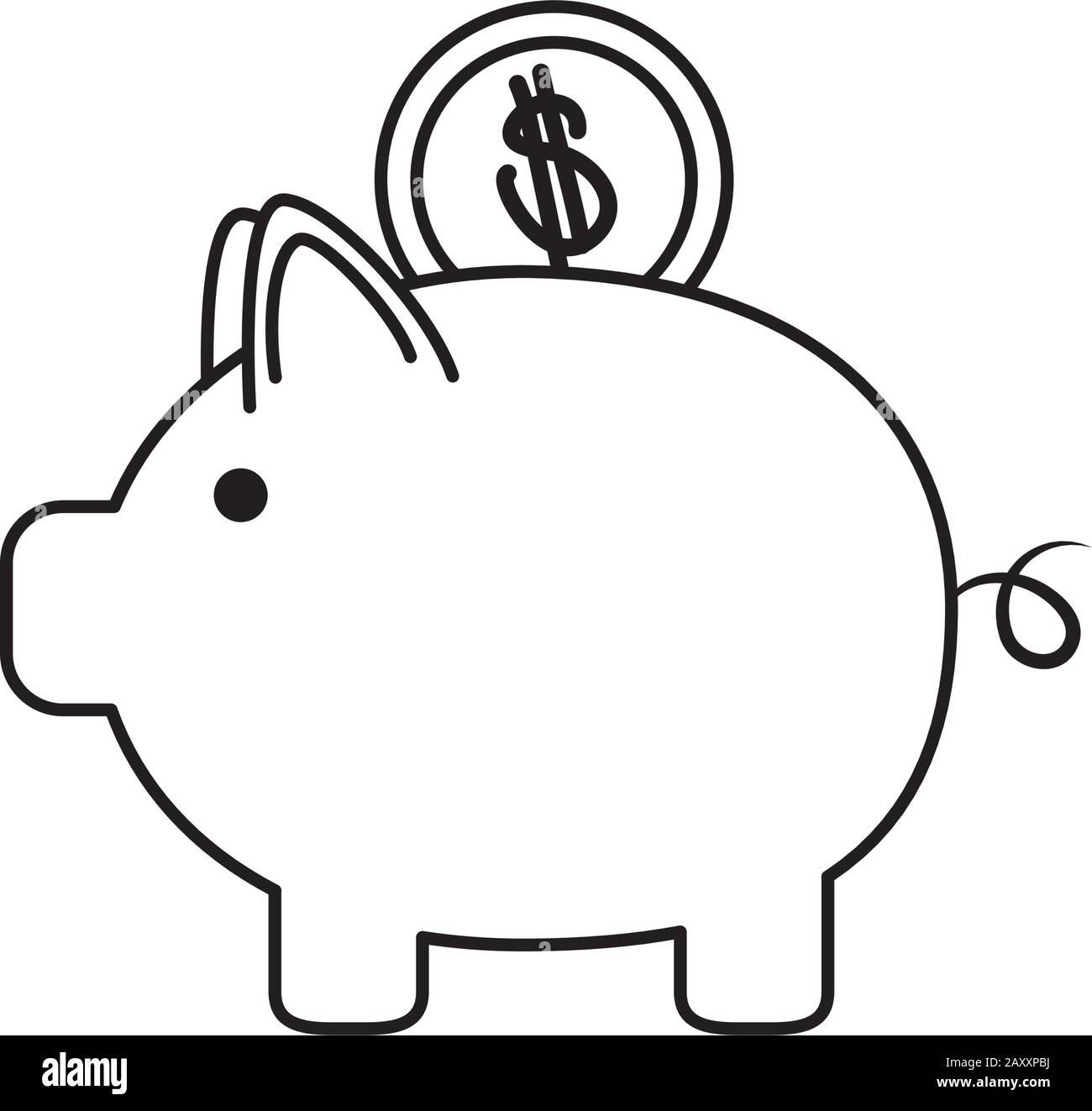 piggy bank with coin money business financial line style icon vector ...