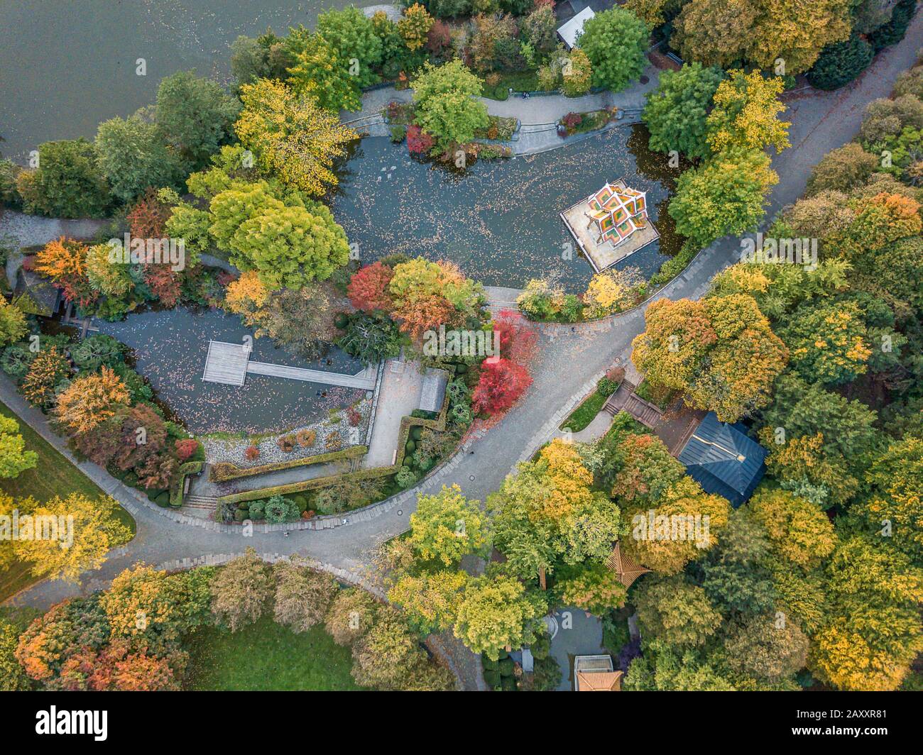 Impressive autumn view at Munichs Westpark from above Stock Photo