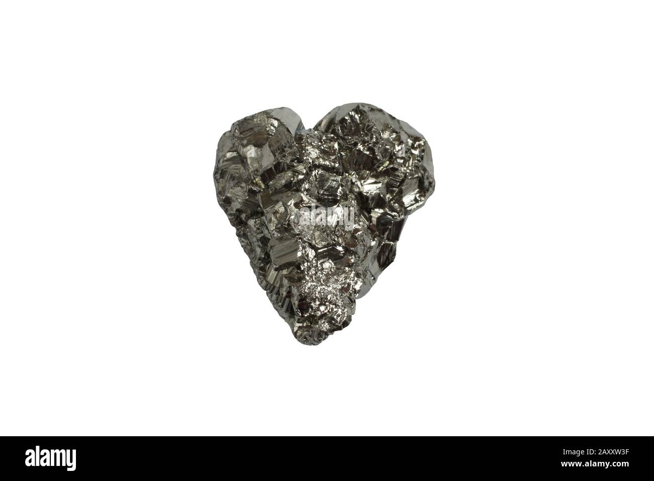 Mineral pyrite in the shape of a heart on a white background Stock Photo