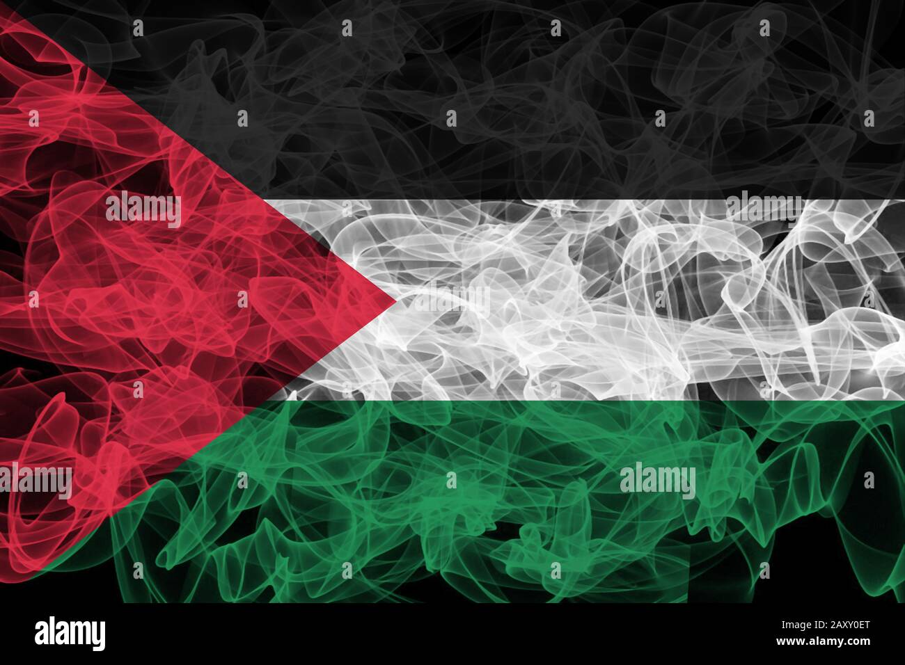 Palestine Smoke Flag on Black Background, Palestine flag Stock Photo