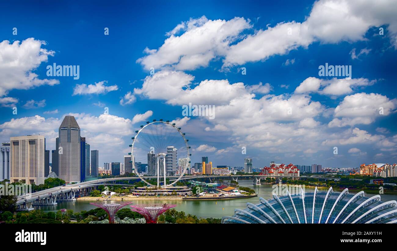 The Singapore skyline  on a sunny day Stock Photo