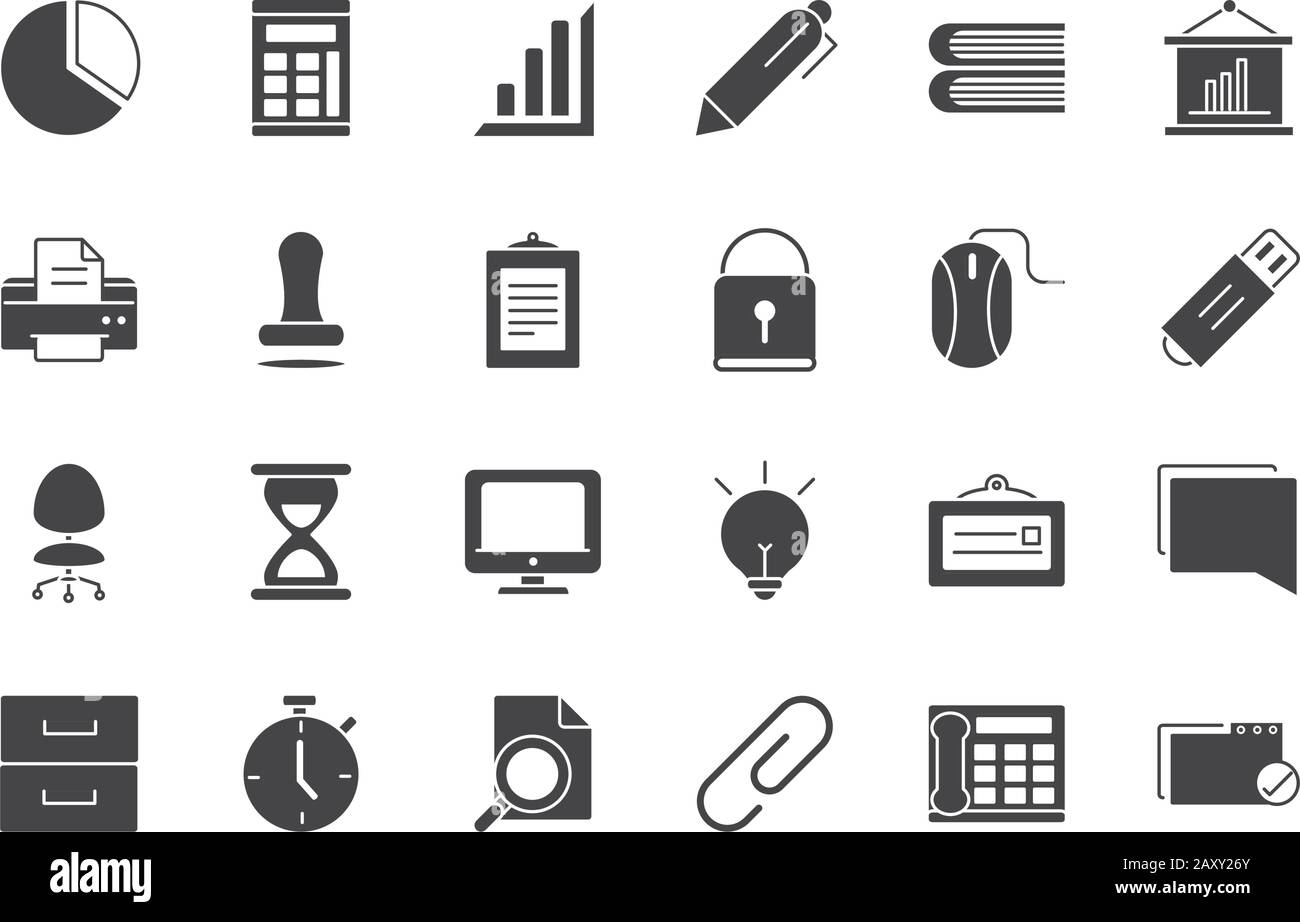 office supply equipment stationery icon set vector illustration ...