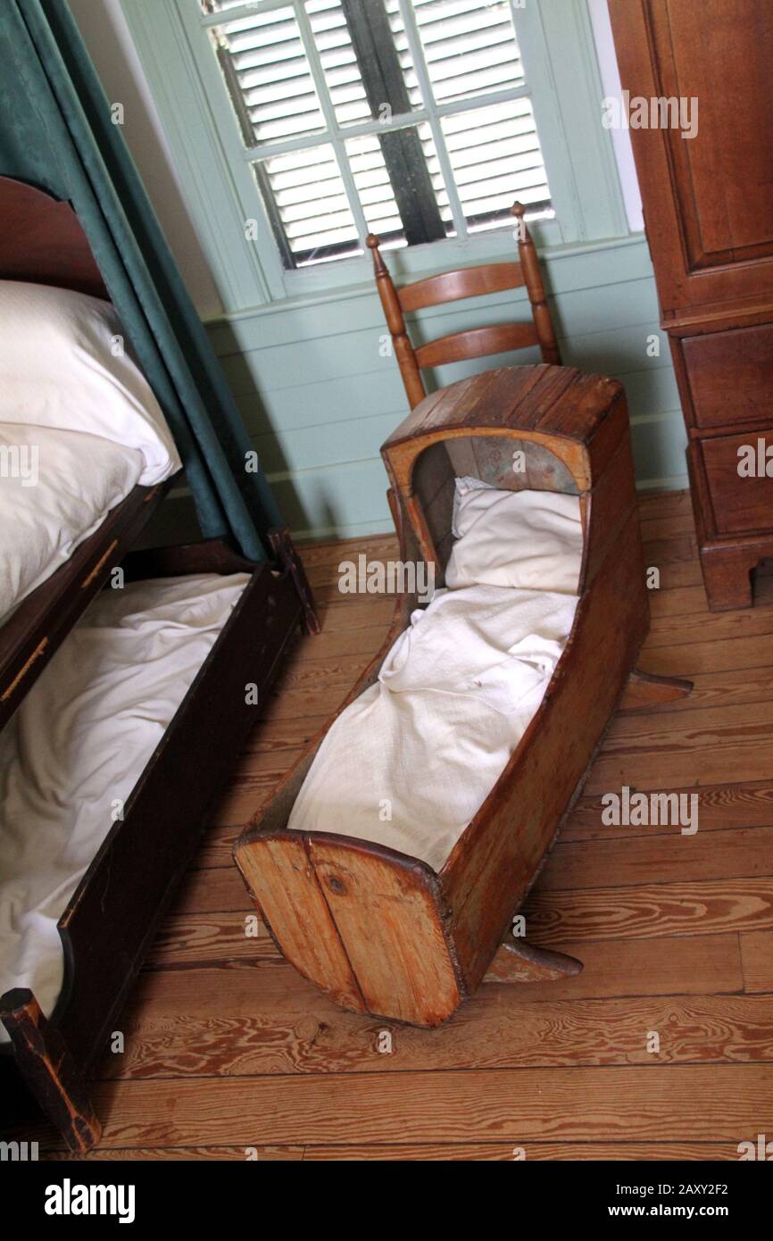 18th century wooden cradle at Red Hill Patrick Henry National Memorial, VA, USA Stock Photo
