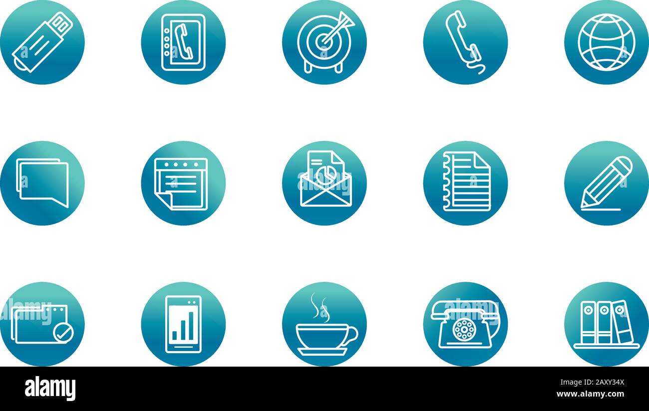 office supply equipment stationery icon set vector illustration block ...