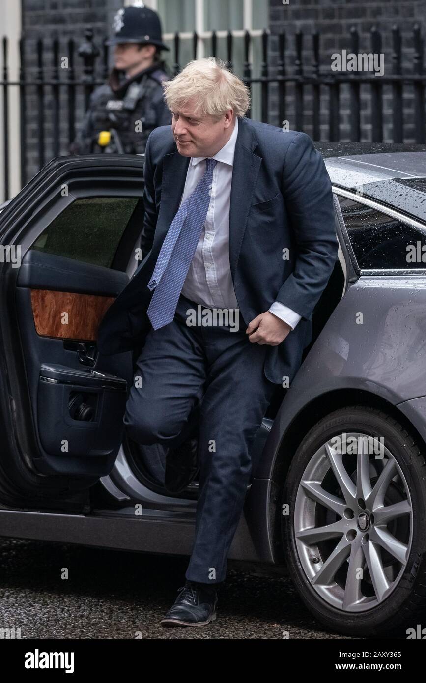 Cabinet reshuffle: PM Boris Johnson arrives at Downing Street from his office in the House of Commons after issuing a reshuffling of the cabinet. Stock Photo