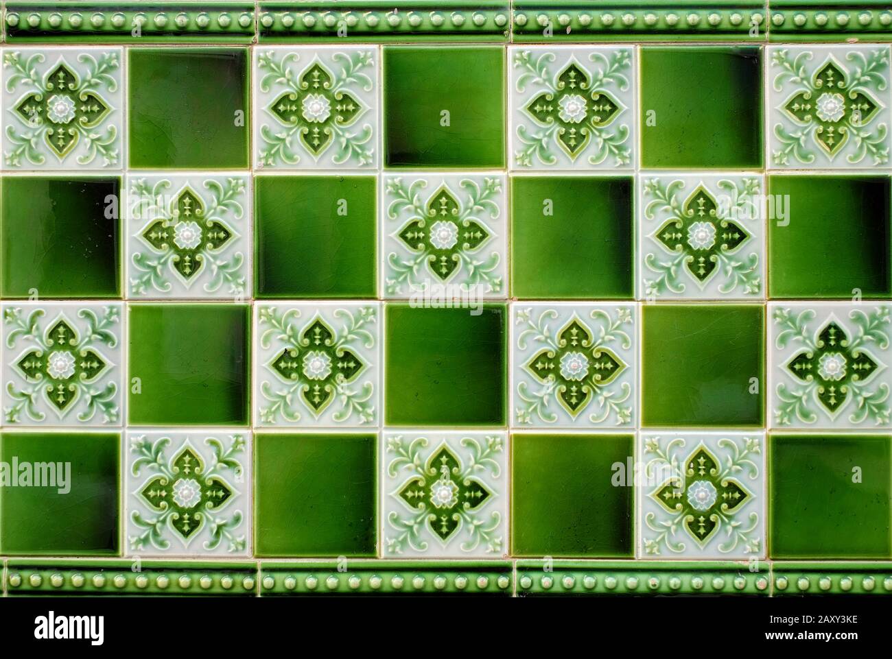 Floral green tiles, empty surface for copy text. Stock Photo