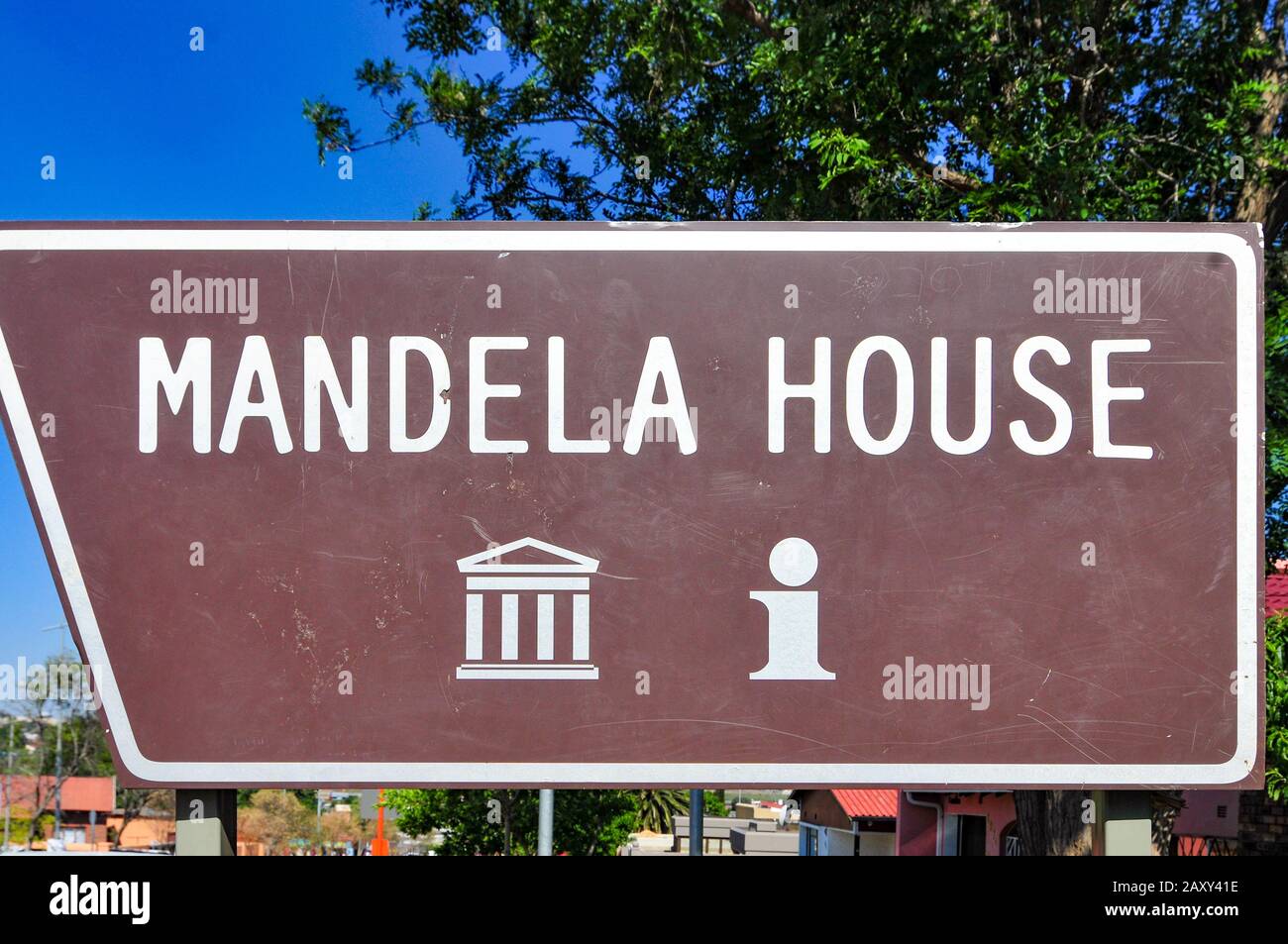 Sign to Nelson Mandela's house in Vilakazi Street Soweto, South Africa. Stock Photo