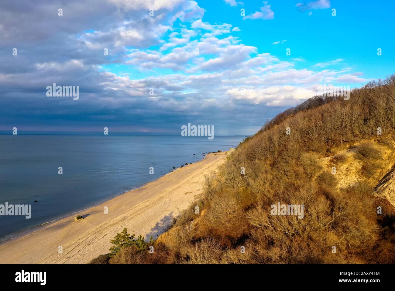 Aerial view of Reeves Beach with the Roanoke Barges shipwreck in