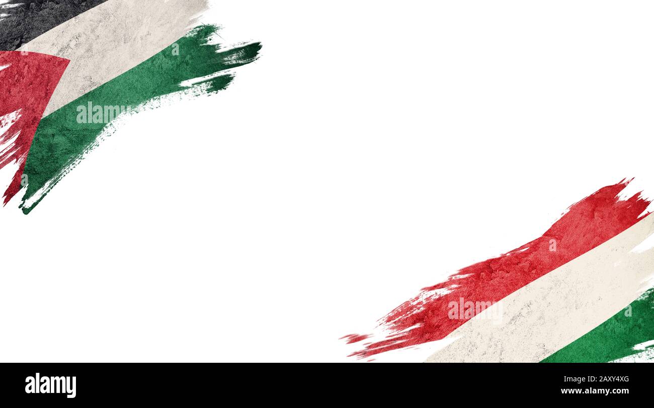 Flags of Palestine and Hungary on white background Stock Photo