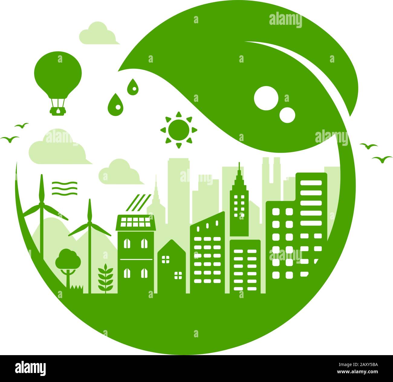 Green eco city vector illustration ( ecology concept , nature ...