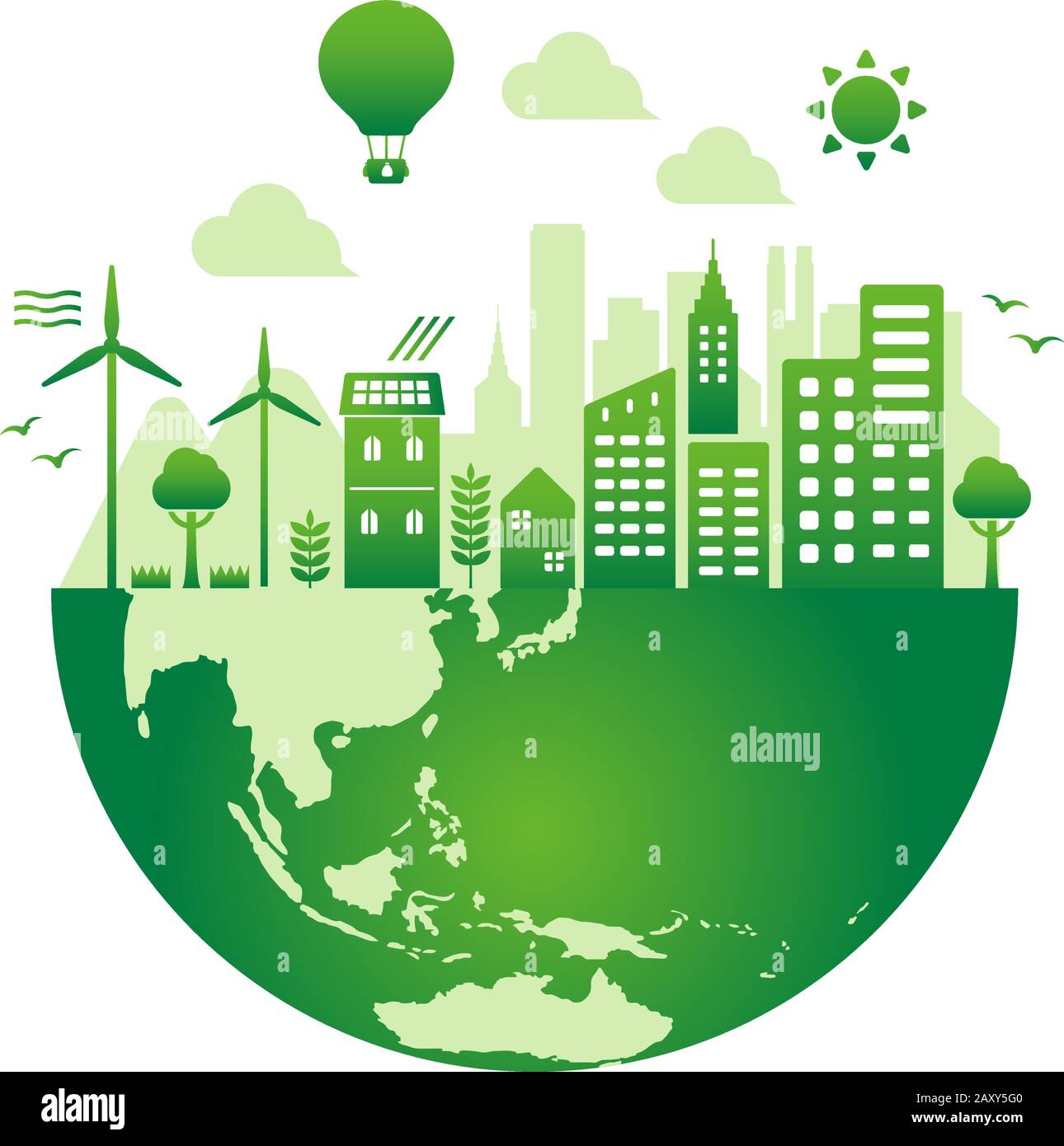 Green eco city vector illustration ( ecology concept , nature ...