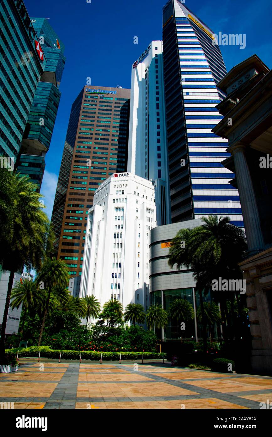 Singapore City, Singapore - April 13, 2019: Commercial buildings in Raffles Place Stock Photo