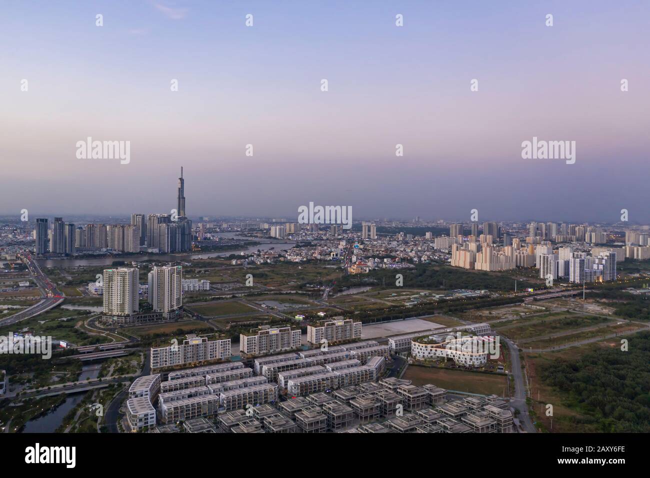 Aerial view to new luxury real estate developments along the Saigon river  from Thu Thiem district, in Ho Chi Minh City, Vietnam at twilight Stock  Photo - Alamy