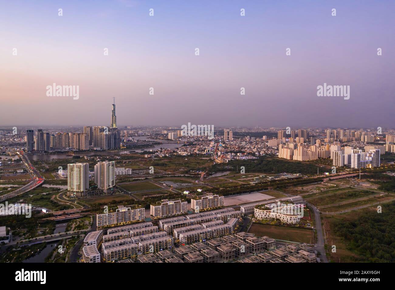 Aerial view to new luxury real estate developments along the Saigon