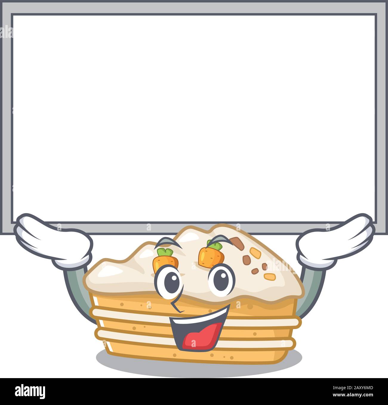 A carrot cake mascot picture raised up board Stock Vector